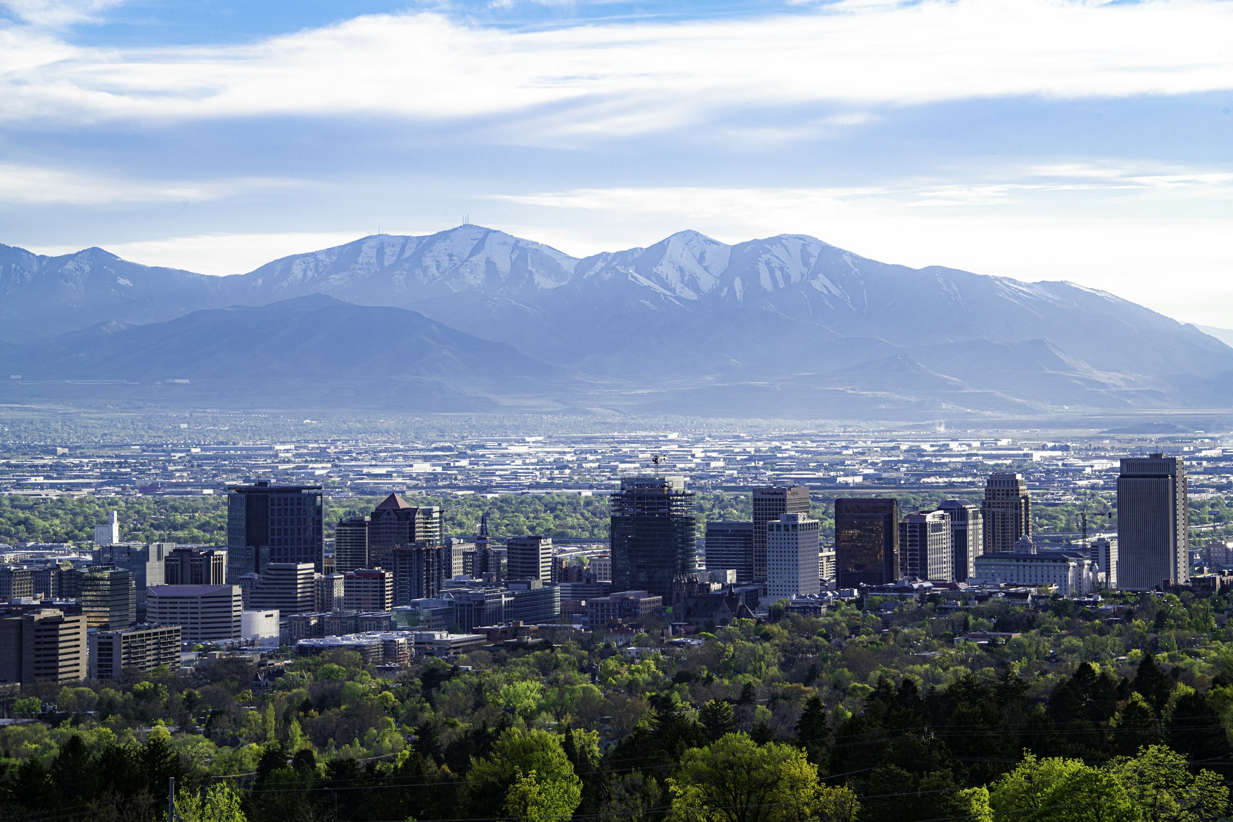 Downtown Salt Lake City skyline with the Wasatch Mountains